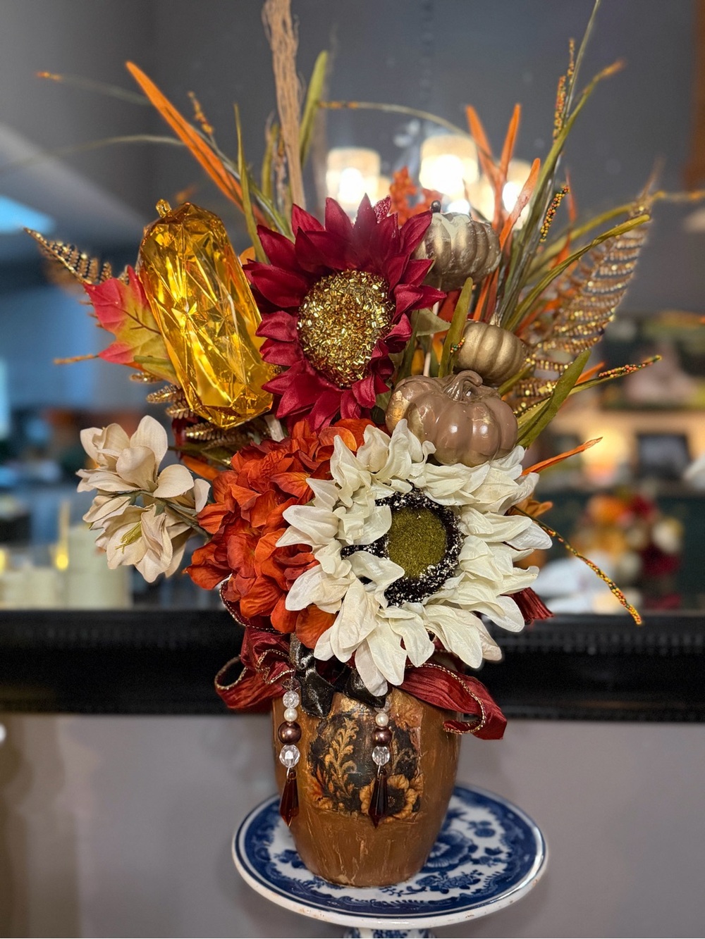 Autumn Harvest Faux Floral Arrangement in Red, Orange, White